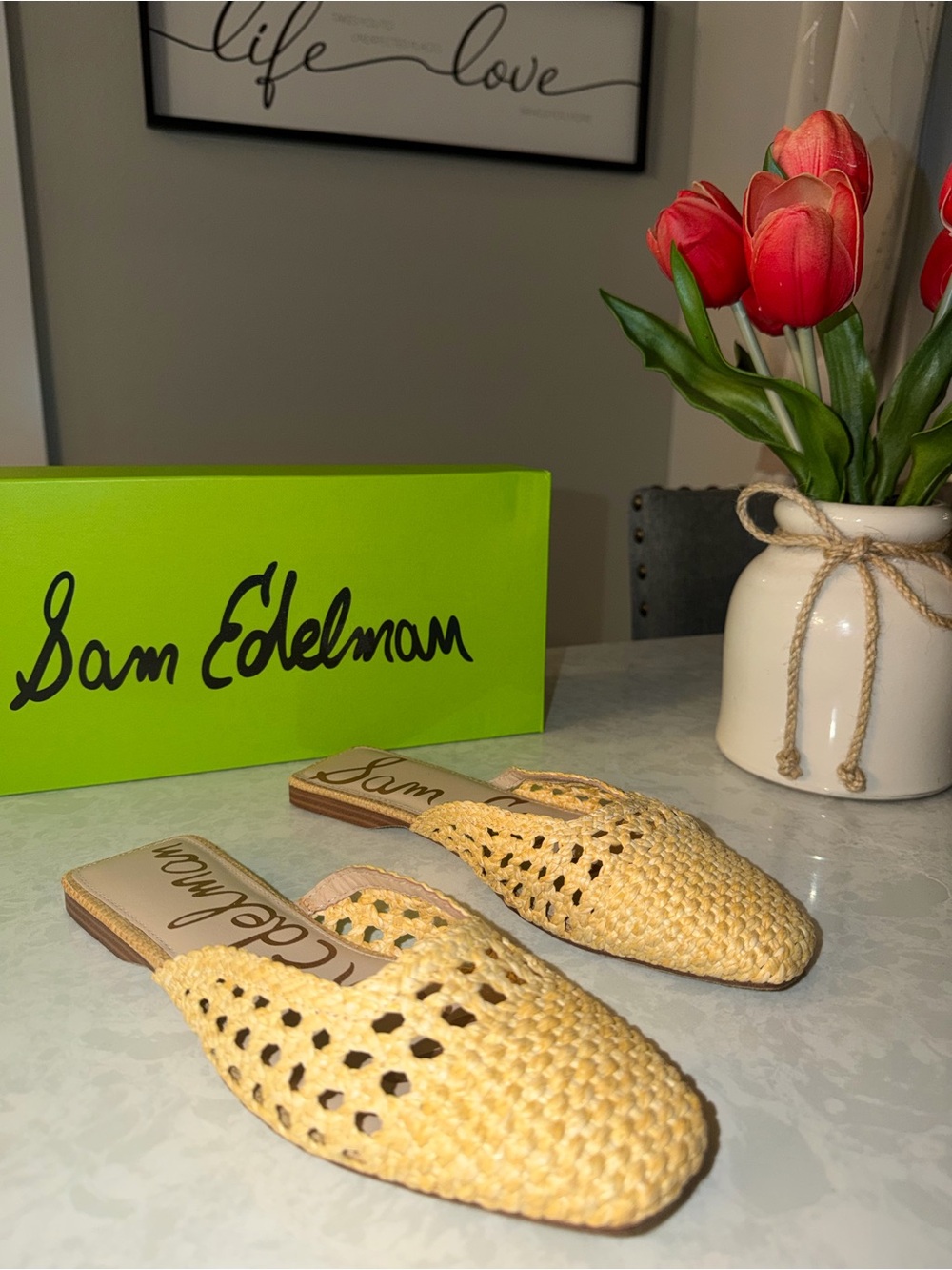 Sam Edelman Woven “Bleach Beechwood Faux Raffia” NOLA Mules ✨